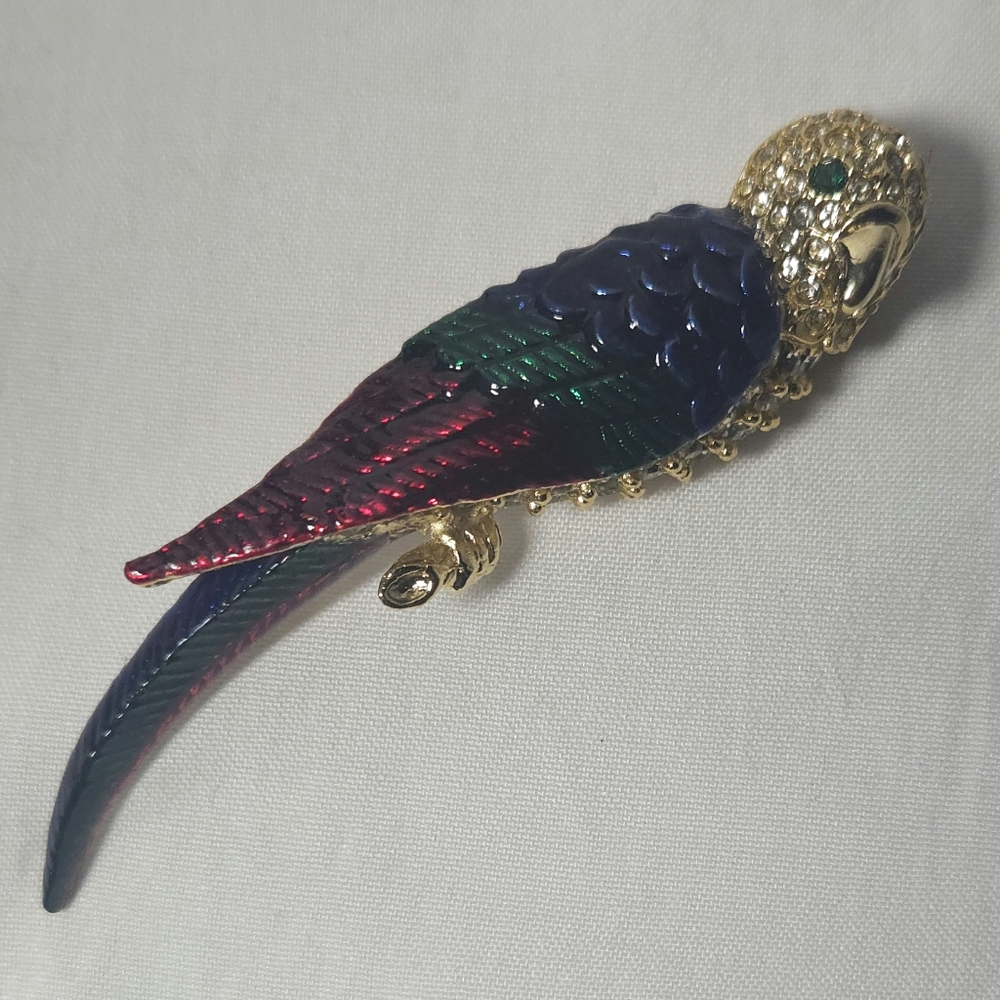 Multi-Colored Rhinestone Enamel Parrot Brooch Pin - Picture 2 of 4